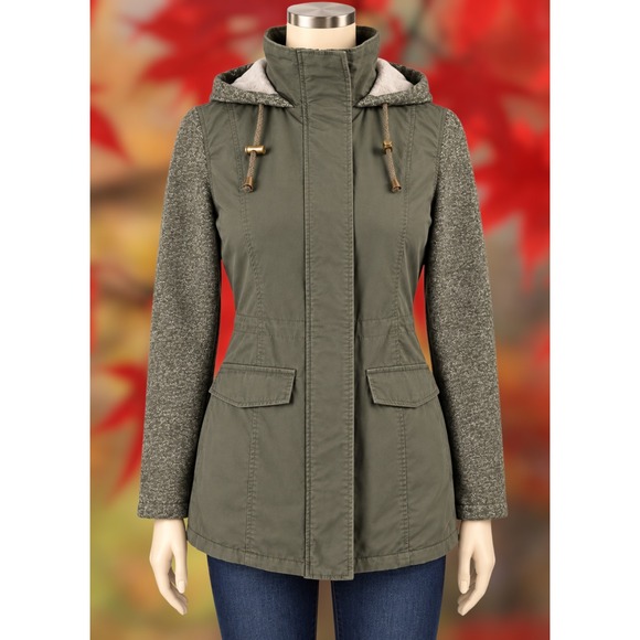 Yoki Jackets & Blazers - Yoki Sz L Outerwear Olive Green Utility Field Jacket Knit Sleeves Hooded